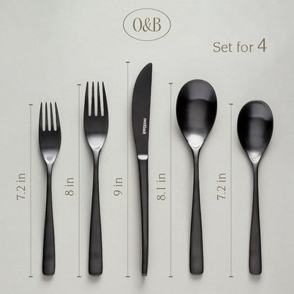over&back 20pc Curved Flatware Cutlery Set - Comes with 4 Dinner Forks, 4 Salad Forks, 4 Dinner