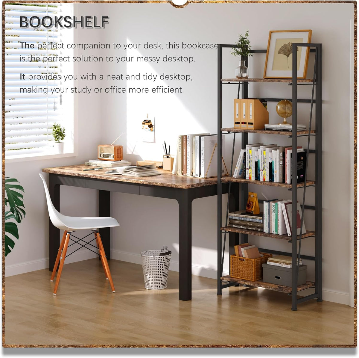 4NM No Assembly Foldable Bookshelf, 5-Shelf Collapsible Bookcase Storage for Small Spaces, 62.2" H