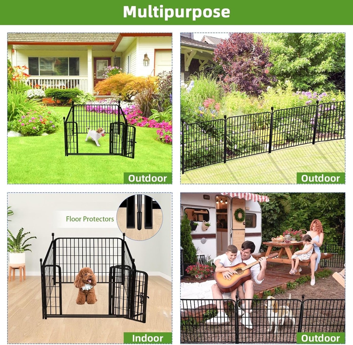 ADAVIN 48 in(H) Garden Fence, Low Threshold Door, Yard Fence for Dogs, 4 Panels Total 8.9 Ft(L)