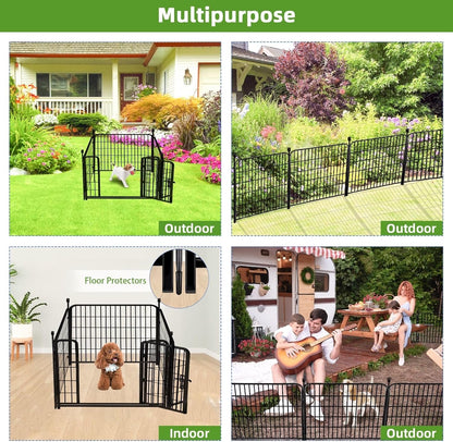 ADAVIN 48 in(H) Garden Fence, Low Threshold Door, Yard Fence for Dogs, 4 Panels Total 8.9 Ft(L)