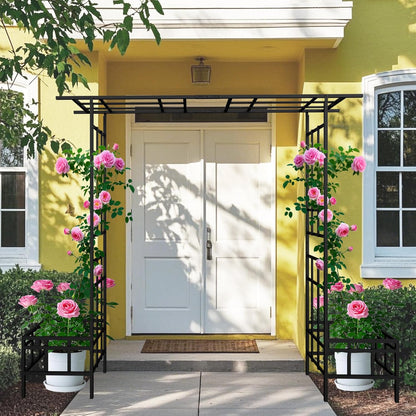 Metal Garden Arch with Plant Box Adjustable Width W68.11'' ~W94.29'' Garden Trellis Climbing Plants