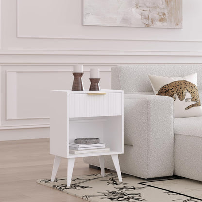 Fluted Night Stand with Opening Storage,Mid Century Bedside Table with Drawer,Modern Nightstand