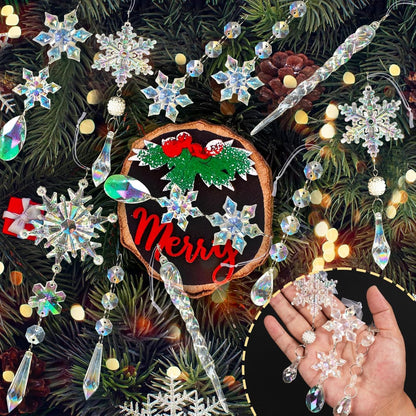 48pcs Christmas Crystal Ornaments for Tree - Iridescent Christmas Tree Ornaments Acrylic Snowflakes