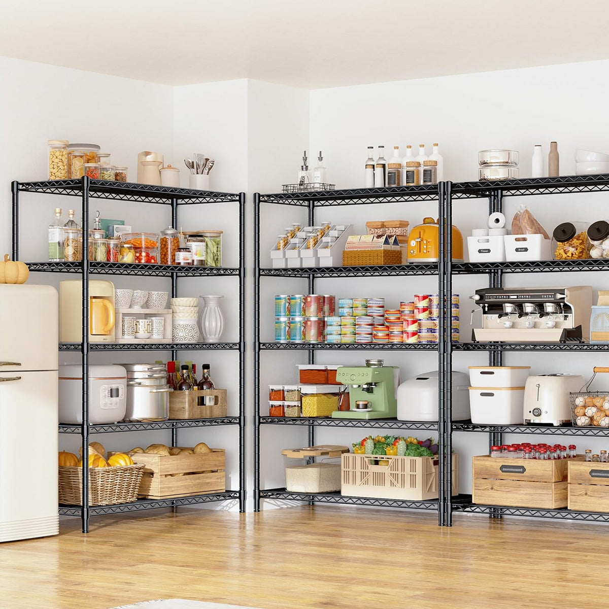 5 Tier Storage Shelves 71"H Wire Shelving Adjustable Metal Shelving,1000LBS Pantry Shelves Sturdy