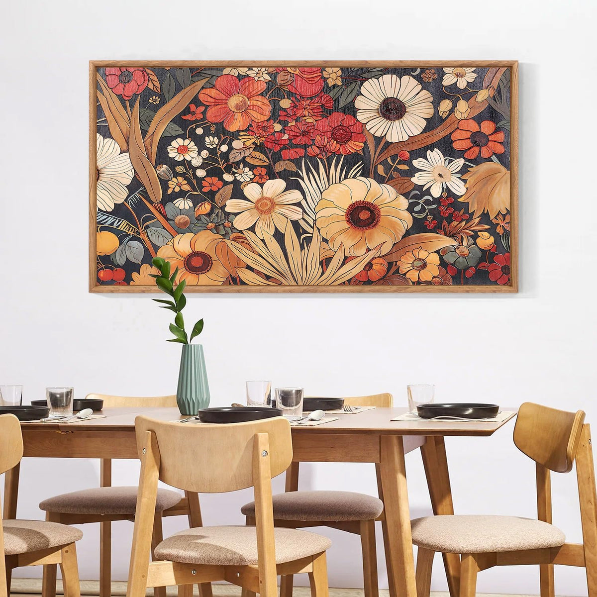 Aurlan Boho Burnt Orange Terracotta Wildflowers Framed Wall Art(40"x20"), Abstract Floral 3D