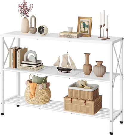 Hoctieon White Industrial Console Table, 3 Tier Entryway Tables, Hallway Desk, Narrow Sofa Tables