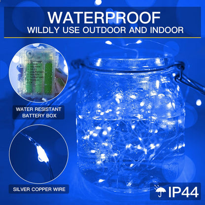 suddus 33ft 100 LED Outdoor String Lights, Blue Fairy Lights Battery Operated with Remote, Led