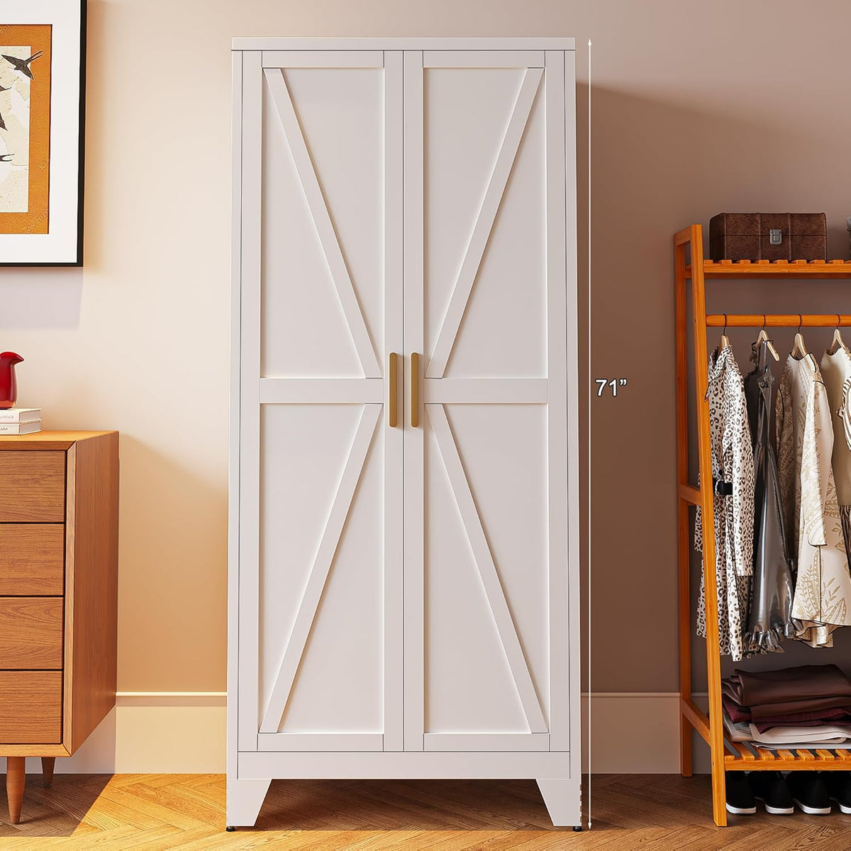 71'' Farmhouse Metal Storage Cabinet with Barn Doors,Steel File Cabinet for Home Office,Kitchen