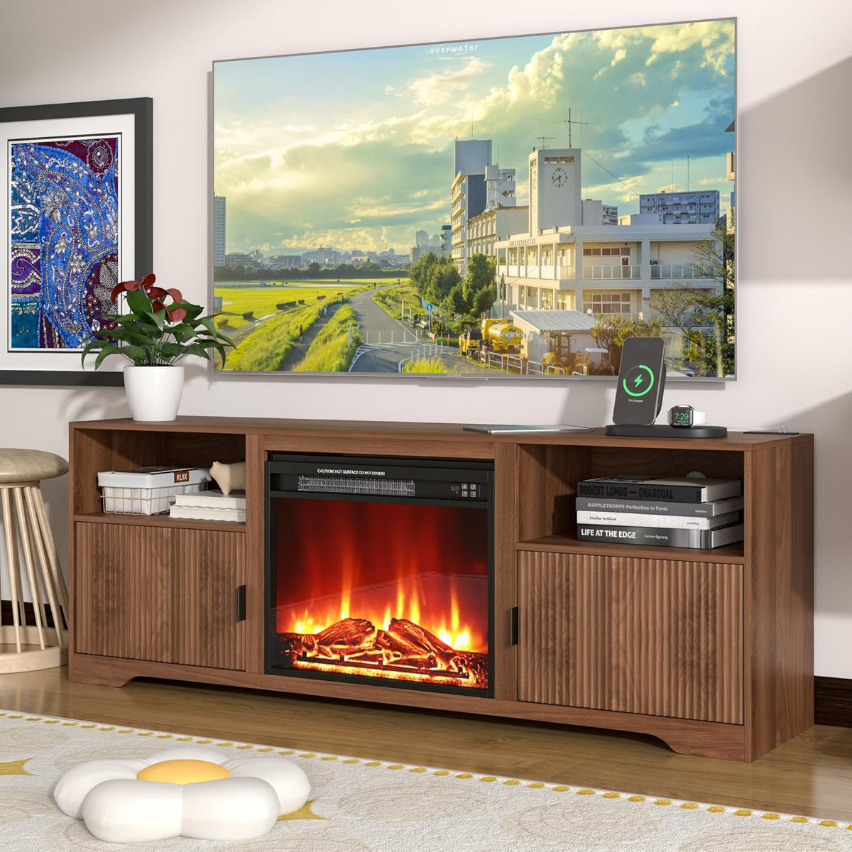Fireplace TV Stand for Television up to 80 Inch,Entertainment Center with Adjustable