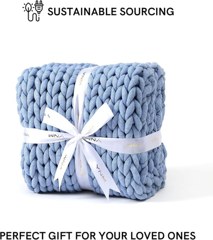 YnM Chunky Throw Blanket, Medium-Weight, Hand Knitted, Skin Friendly, Ventilated and Breathable