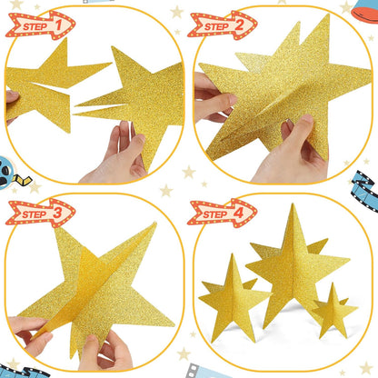 45 Pcs 3D Star Centerpieces Movie Night Decorations for Table in 3 Sizes Hanging Supplies for Red
