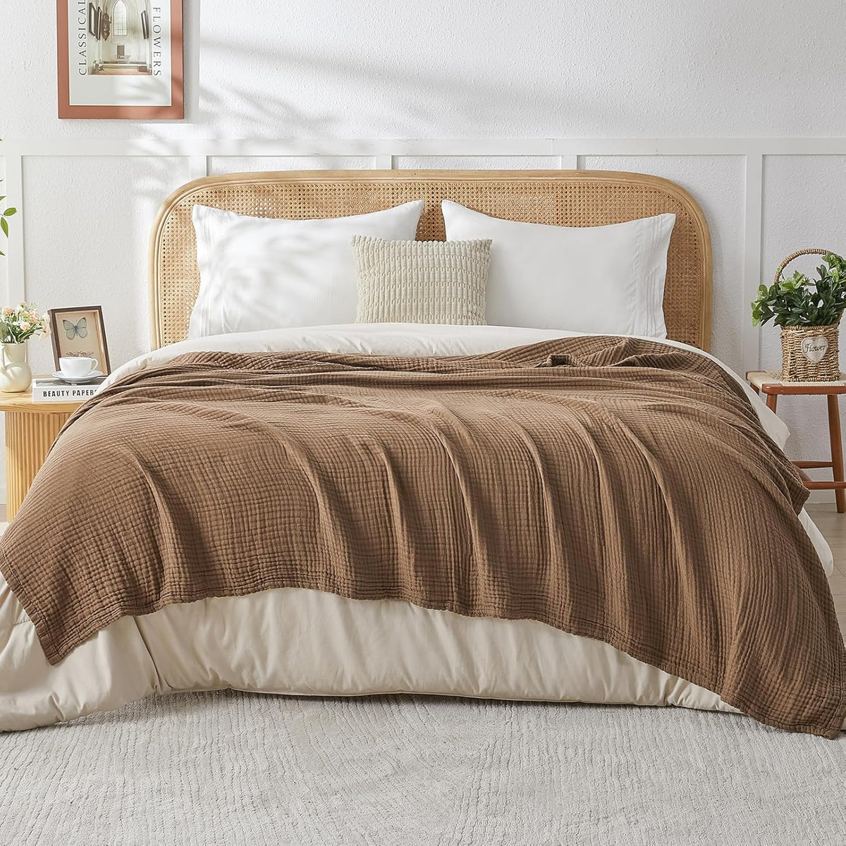 EMME Cotton Muslin Large Throw Blanket Couch Breathable Gauze Blanket Soft Lightweight Bed Blankets