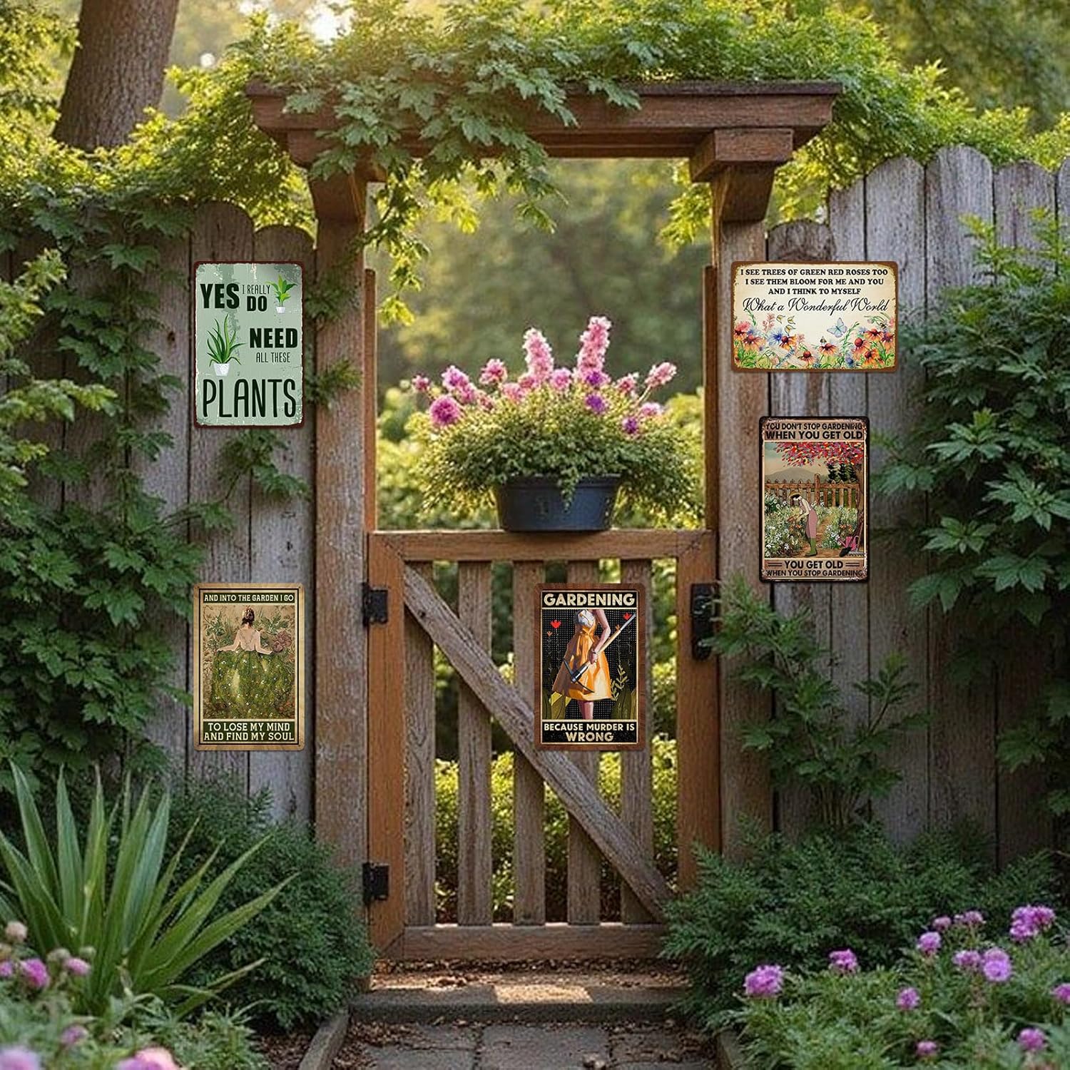 5 Pack Garden Signs Vintage Metal Tin Signs For Outside Garden Signs Decorative Outdoor Plant Lover