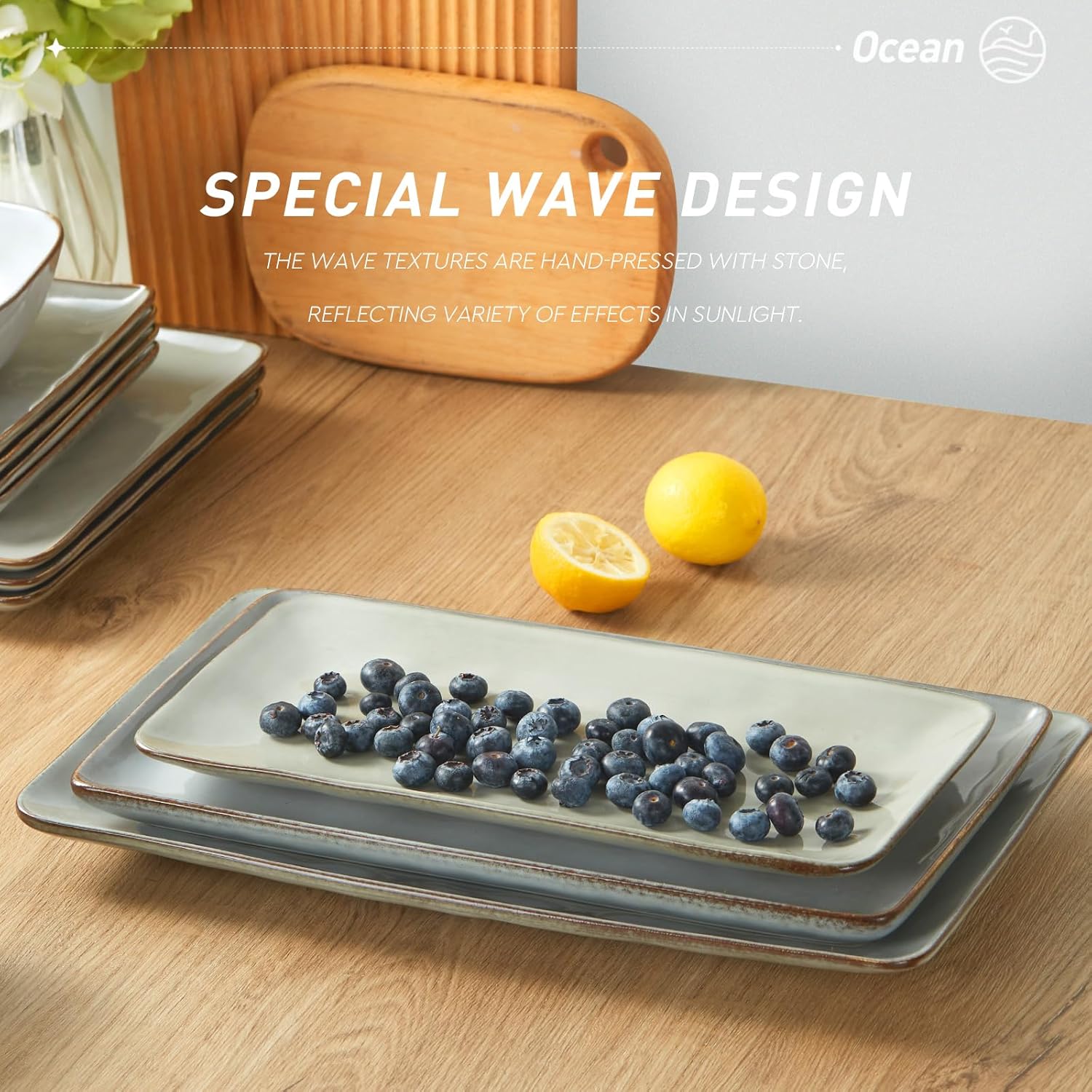 famiware Serving Platter, Rectangular 15.67/14.1/12.6inch Serving Dishes for Entertaining, Reactive