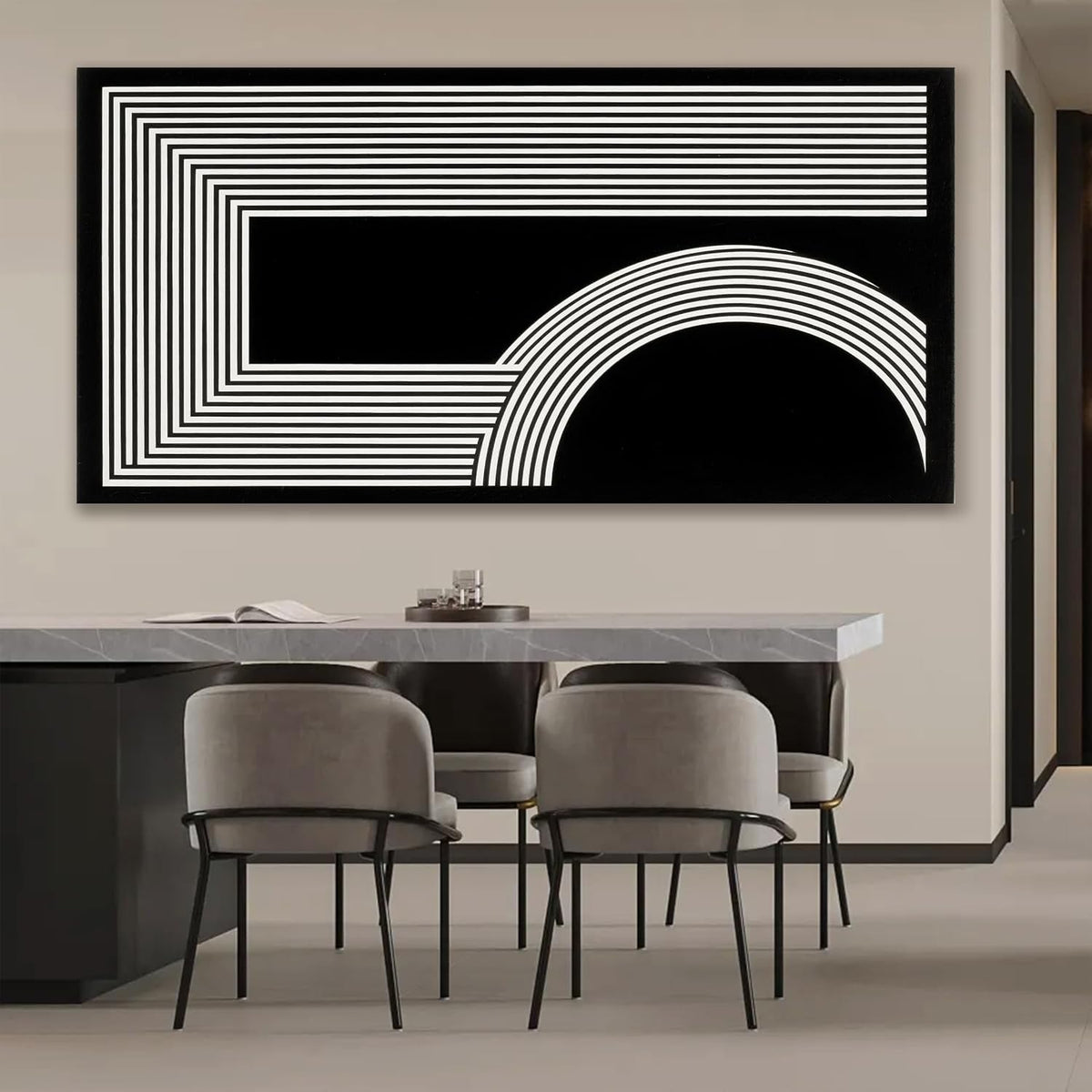 Large Abstract Wall Art Black And White Wall Art Geometric Line Wall Print Painting Artwork Canvas