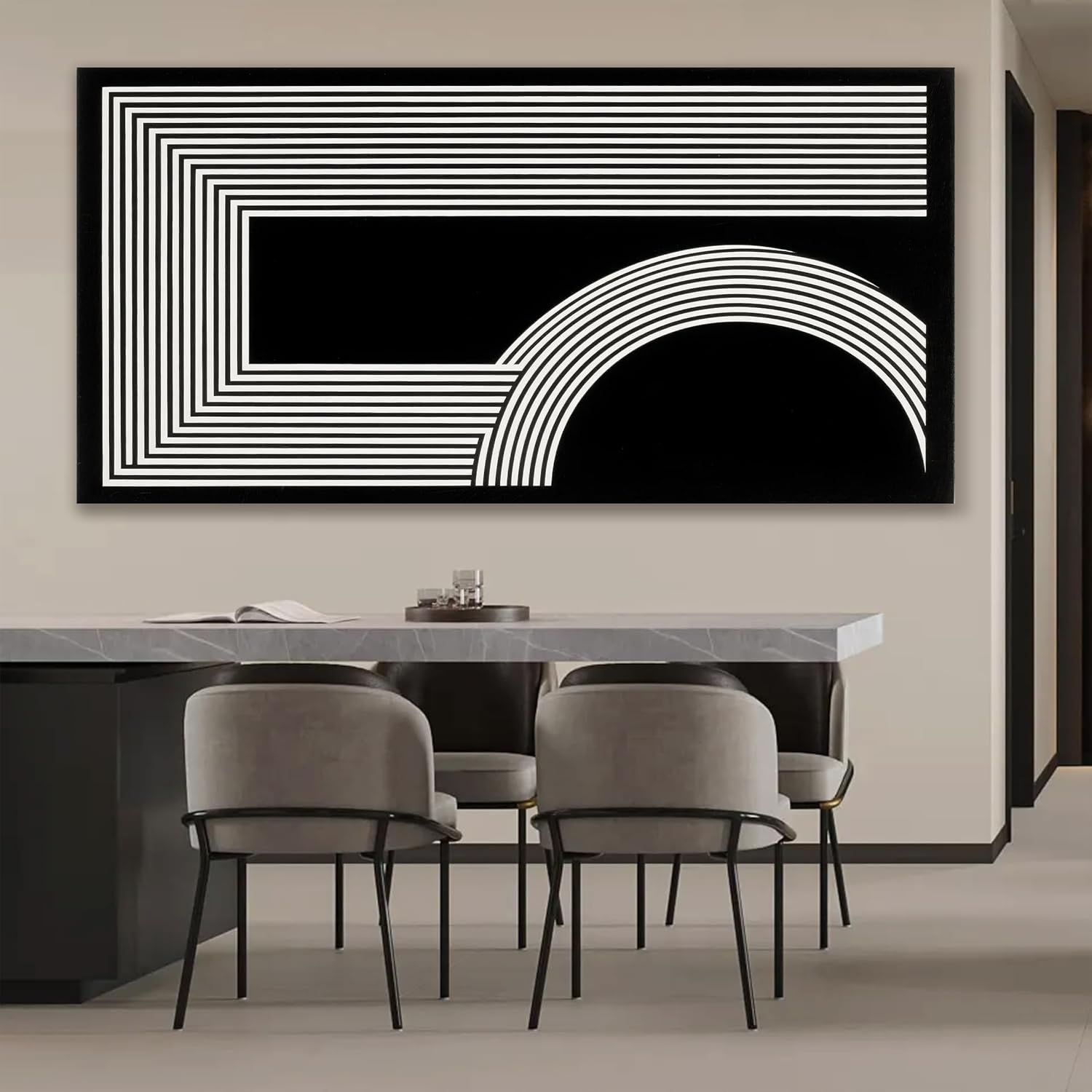 Large Abstract Wall Art Black And White Wall Art Geometric Line Wall Print Painting Artwork Canvas