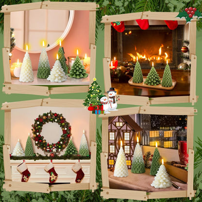 6 Pcs Christmas Tree Shaped Candles Xmas Wax Scented Candles White Green Decorative Christmas Tree