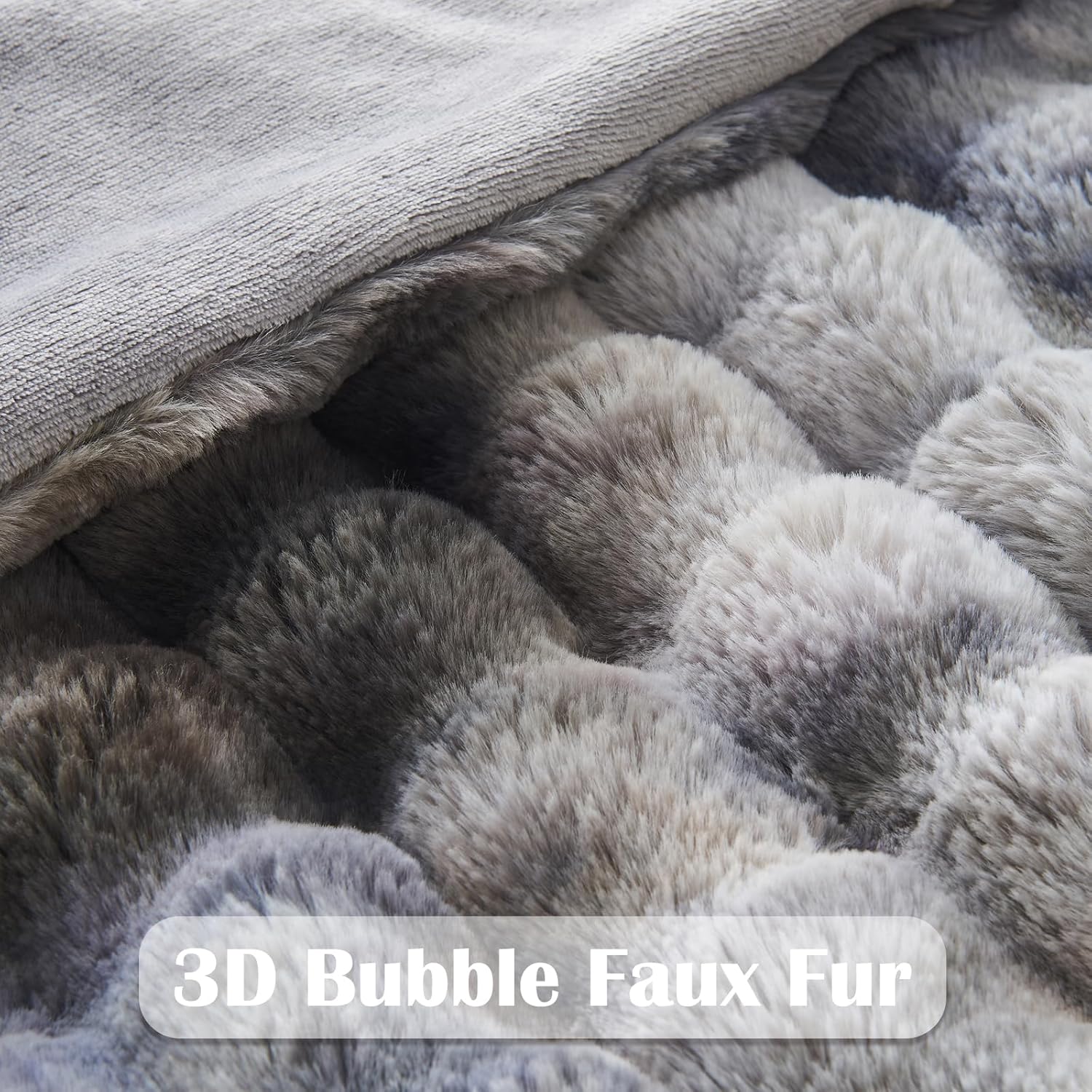 NEWCOSPLAY Faux Fur Twin Blanket Tie-dye Grey Luxury Fluffy Thick Warm Bubble Blanket for Couch