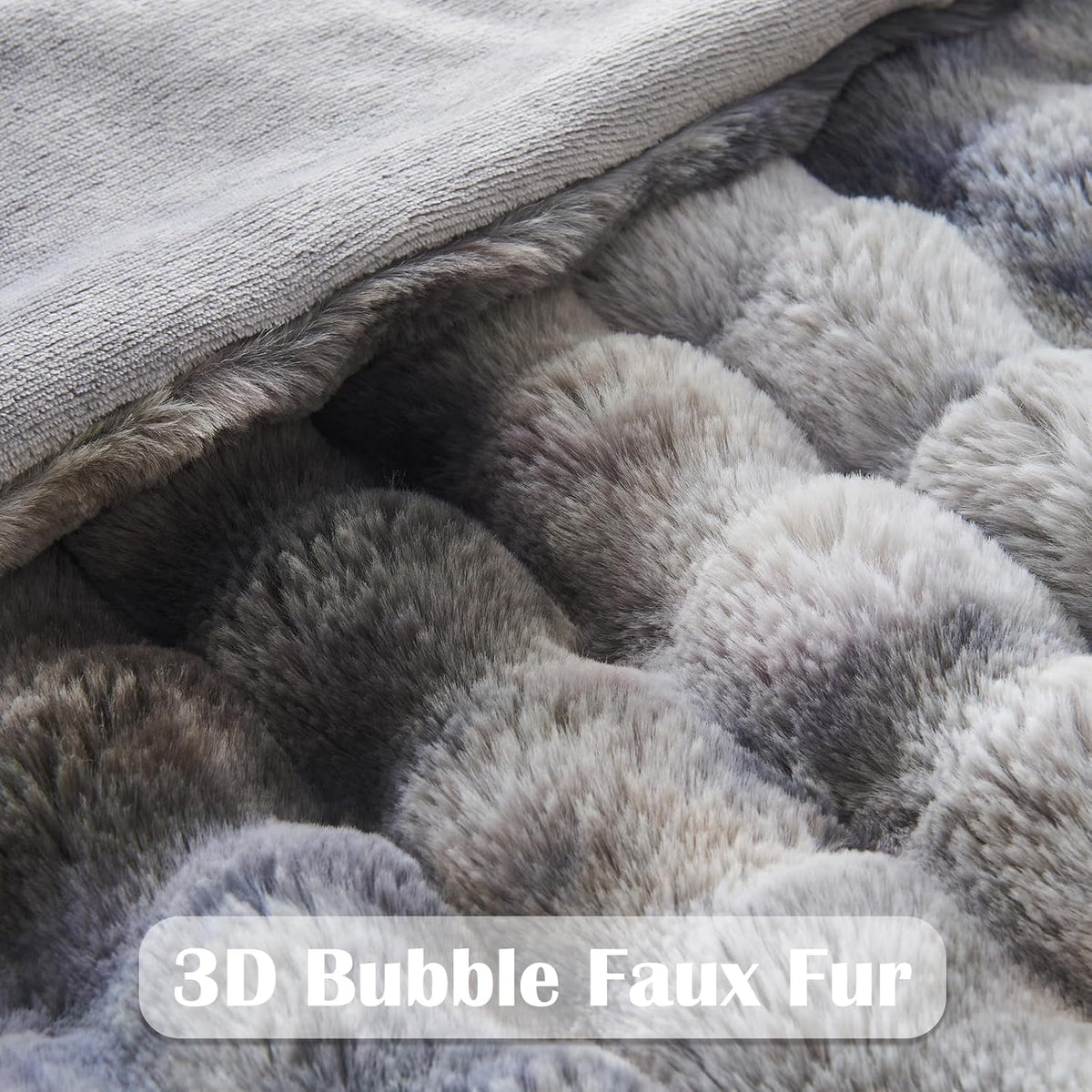 NEWCOSPLAY Faux Fur Throw Blanket Tie-dye Grey Luxury Fluffy Thick Warm Bubble Blanket for Couch