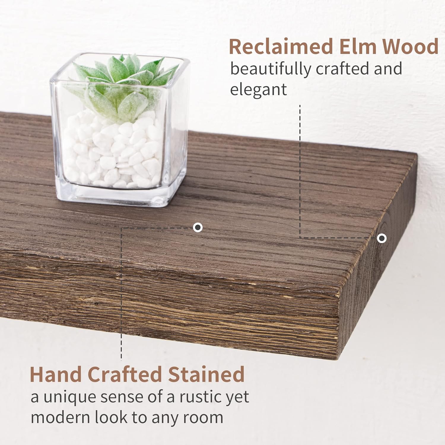 Axeman Floating Shelves for Wall, Rustic Elm Wood 72'' W x 8" D Wall Mantel Shelf with Invisible
