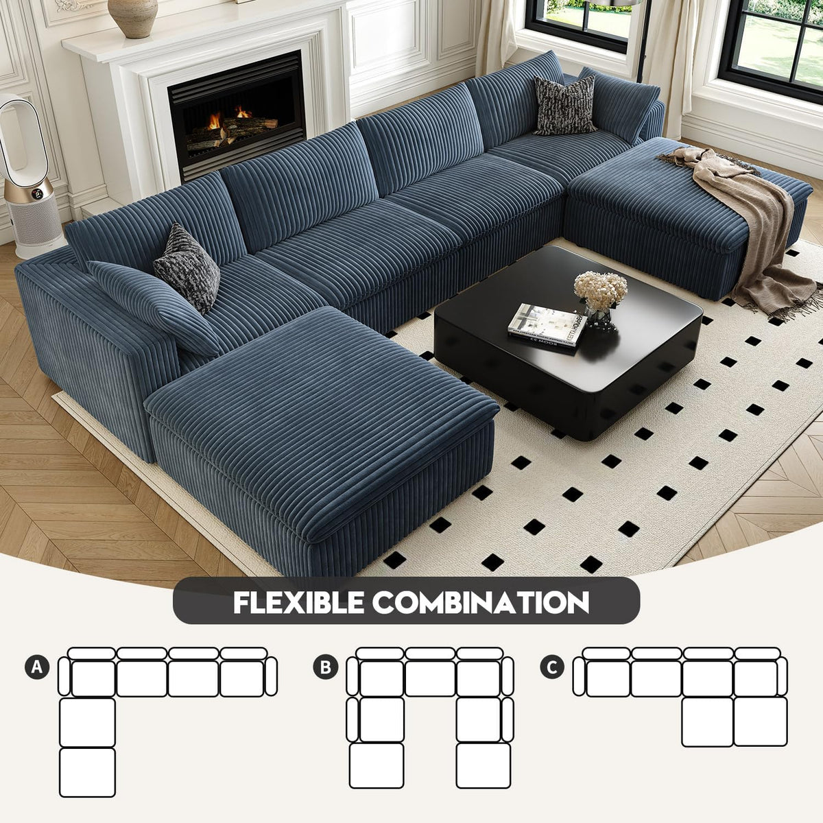 157.5" Cloud Couch Oversized Modular Sectional Sofa for Living Room,Modern Sofa with Deep