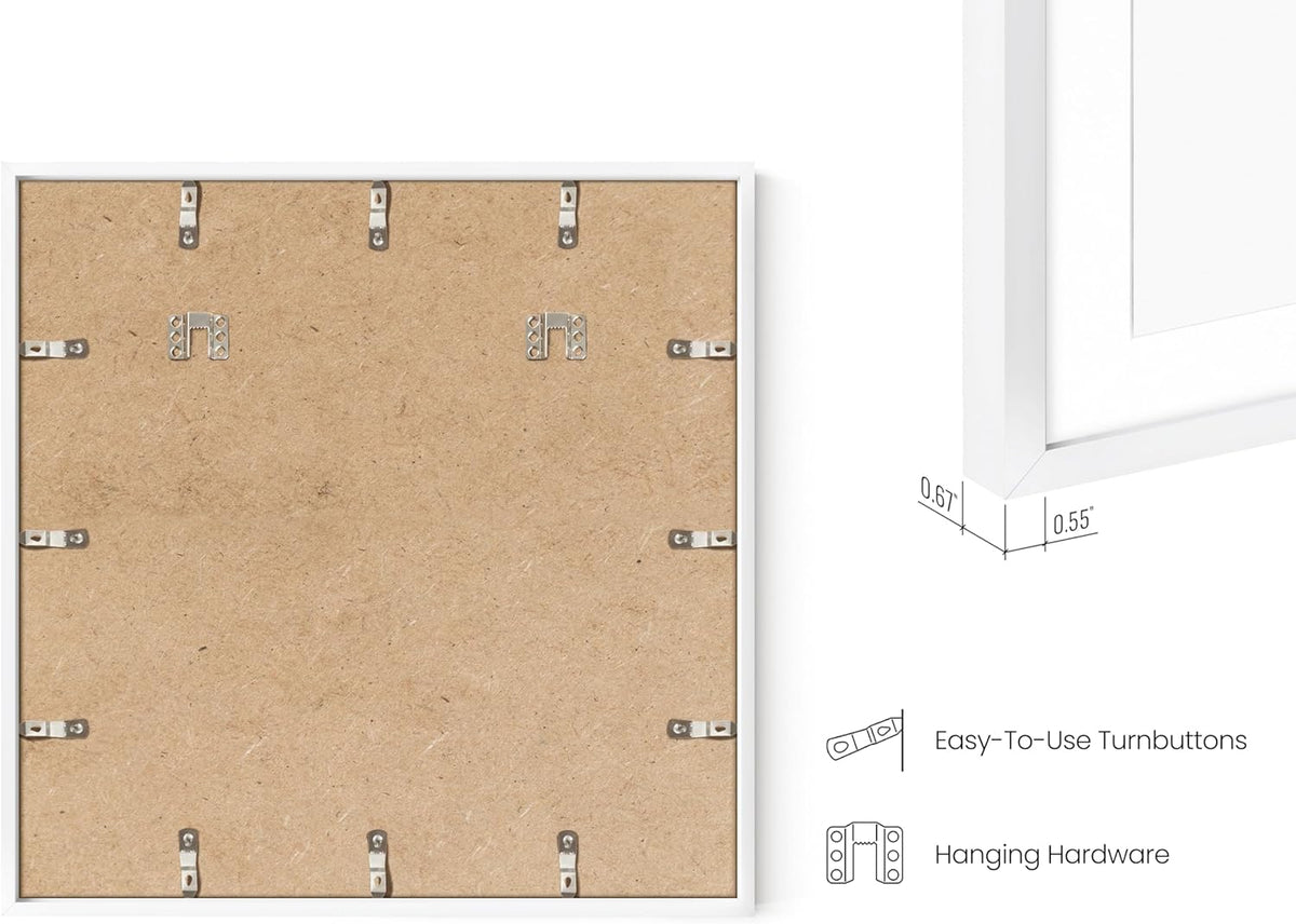 HAUS AND HUES 20x20 White Metal Picture Frames Matted to 16x16 - Features Premium Aluminum &