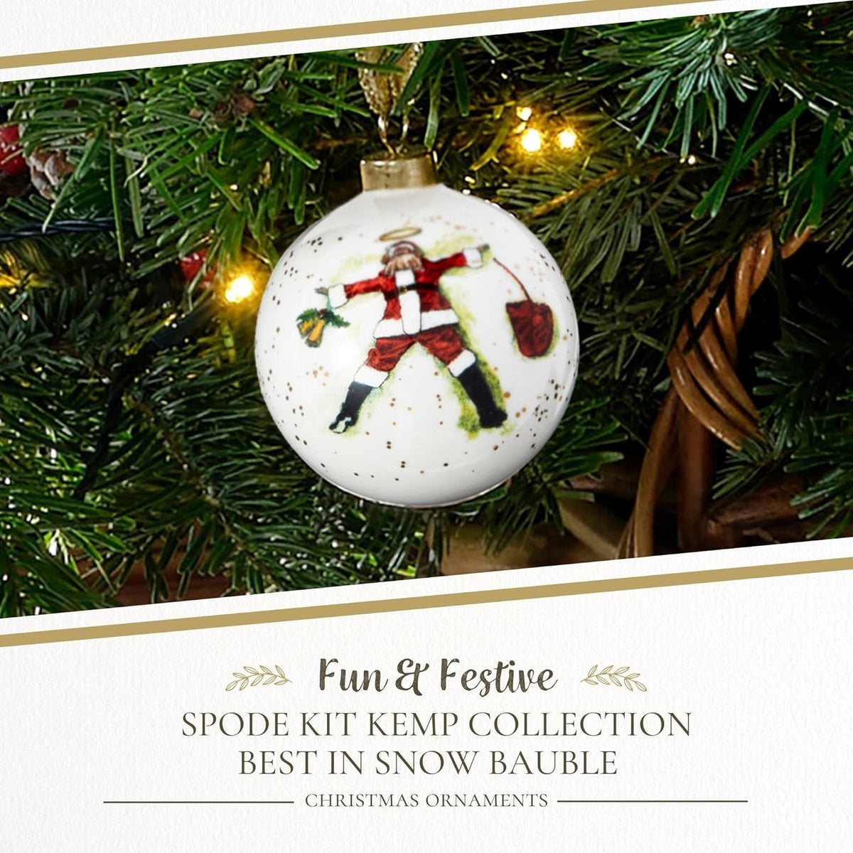 Spode Kit Kemp Christmas Ornament - Doodles Best in Snow - Fine China Whimsical Festive Keepsake
