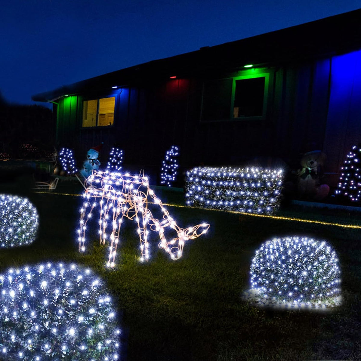 WBao Solar Christmas Lights Outdoor 360LED 11.5ft x 6.9ft Christmas Bushes Lights with Remote, 8