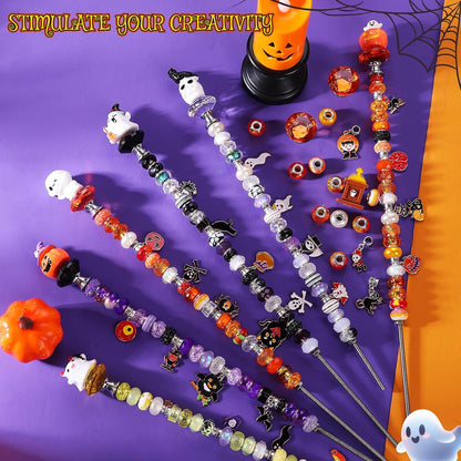 358PCS Halloween Beaded Garden Stakes, DIY Halloween Fairy Wand Garden Stake Decorative Kit with 12