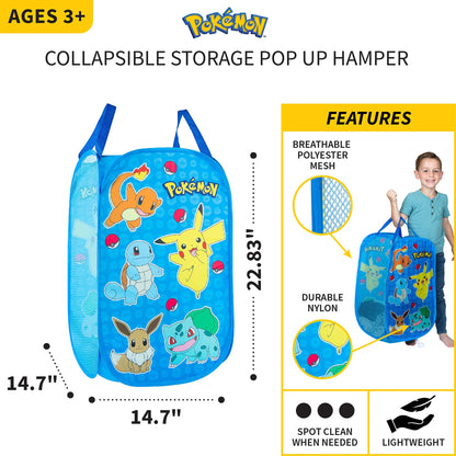 POKEMON Kids Room Collapsible Storage Bin Pop Up Hamper, One Size, (Officially Licensed Product) by
