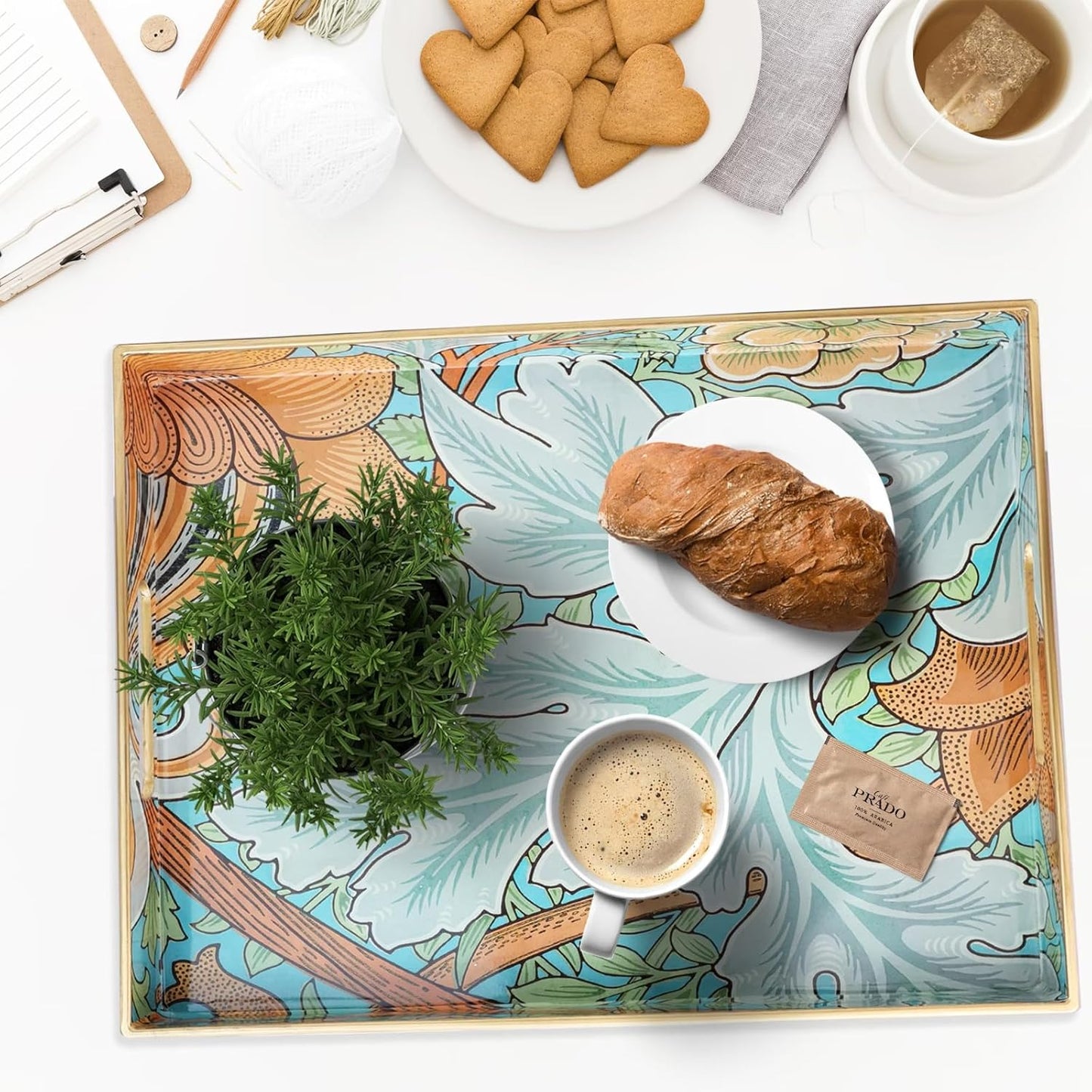Spsyrine Serving Tray with Handles, Plastic Decorative Tray for Coffee Table, Living Room, Home