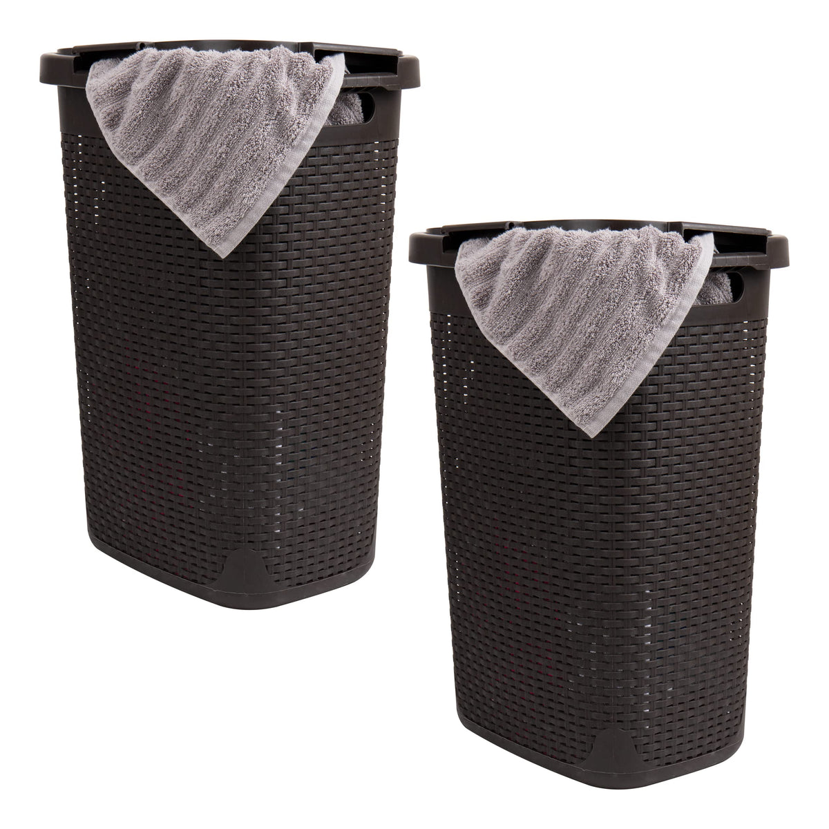 Mind Reader Slim Laundry Hamper with Lid, 60L Tall Clothes Basket, Narrow Tapered Design for