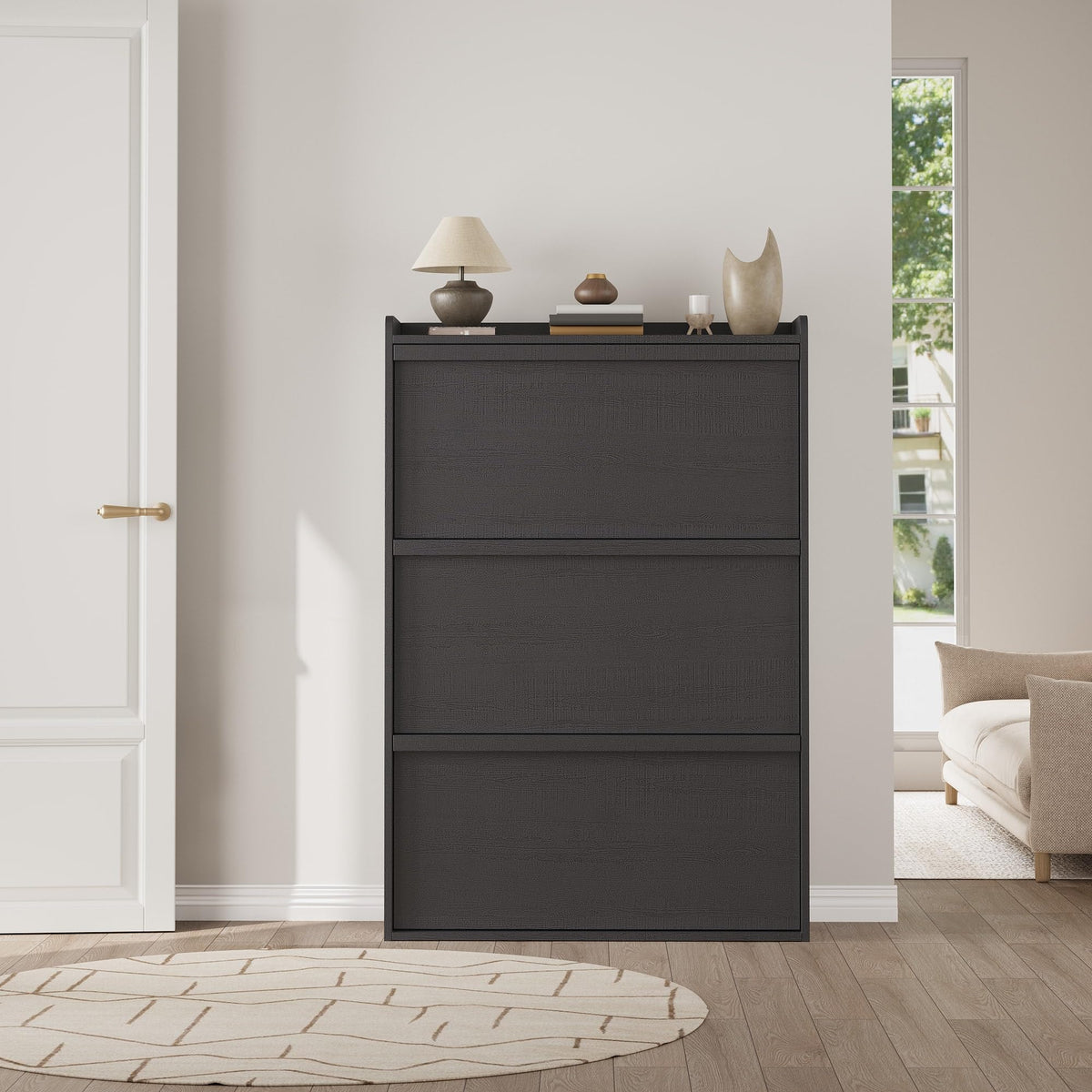 GarveeHome Shoe Cabinet with 3 Flip Drawers, Wooden Shoe Organizer Cabinet with Adjustable Shelf
