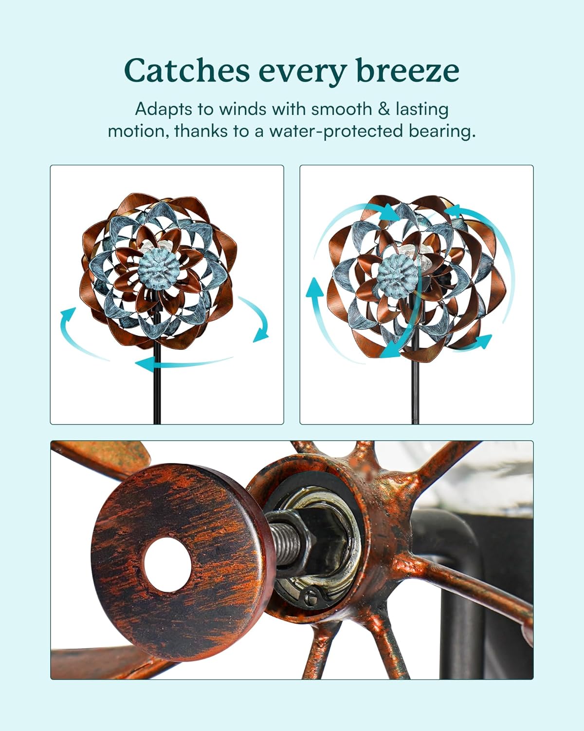 Solar Wind Spinner, Outdoor Metal Wind Spinners with Light, Windmill Decor for Yard Garden, Ideal