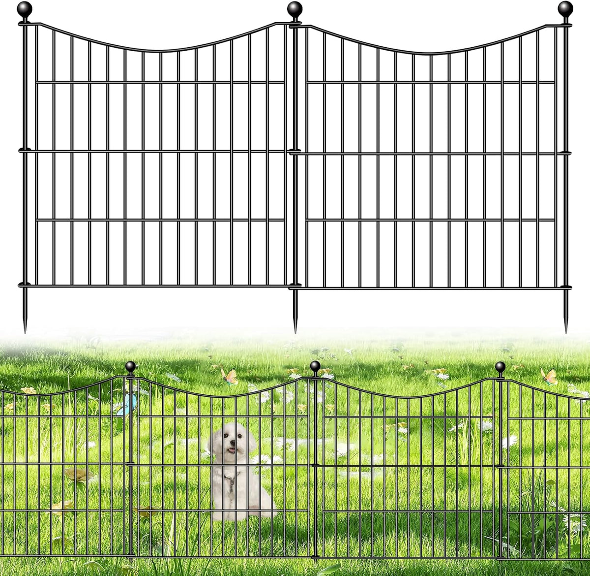 10 Panels No Dig Dog Fence Outdoor for Yard, 24 in(H) X 20 ft(L) Decorative Tall Garden Fence
