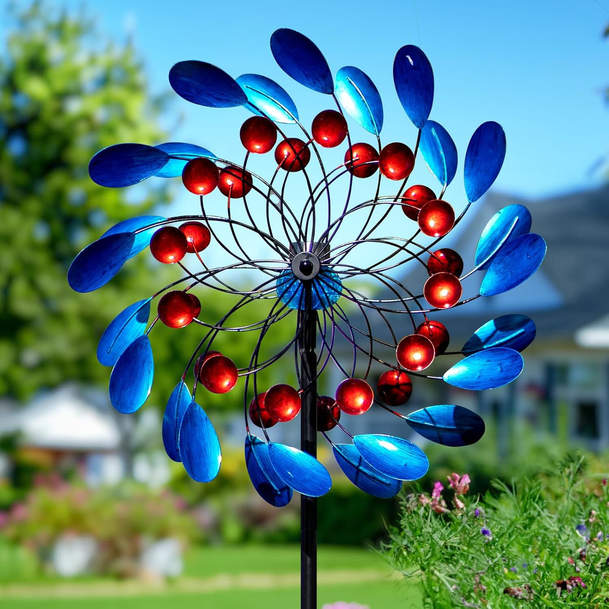 Solar Wind Spinners Outdoor, Colorful Large Garden Wind Spinners with Stake, Lawn Decor Windmill