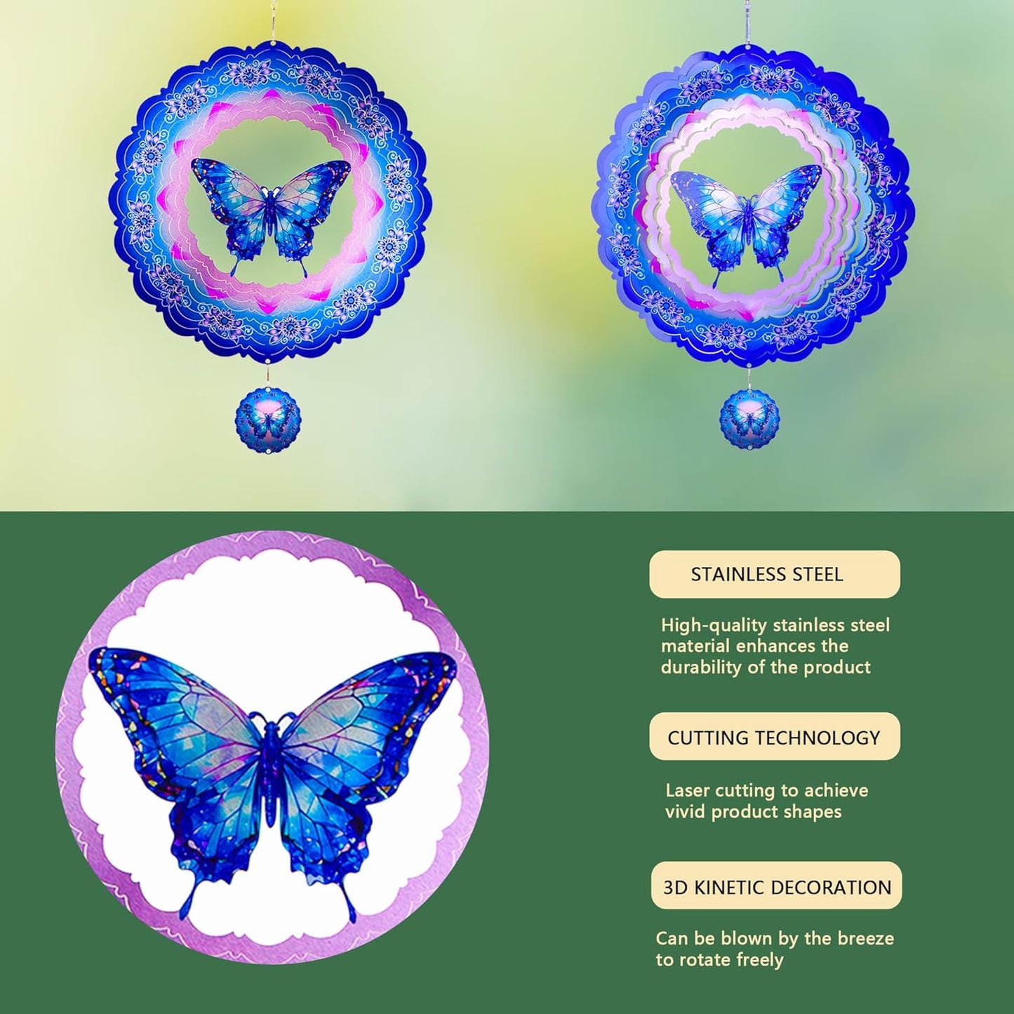 Butterfly Wind Spinners Outdoor,12 Inch Butterfly Gifts for Women Mom Grandma Wife,3D Butterflies