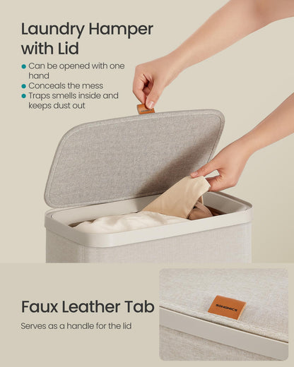 SONGMICS Laundry Basket, 17.2 Gal. Laundry Hamper, Easy Assembly, with Lid and Handles, Removable