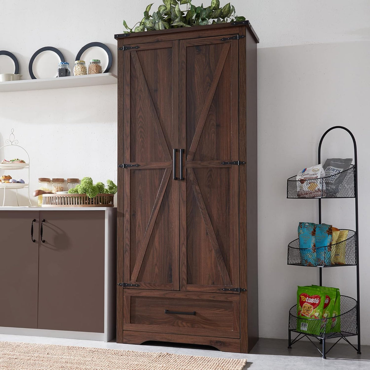 JXQTLINGMU Farmhouse Kitchen Pantry Cabinet - 72" Tall Wood Kitchen Storage Cabinets with