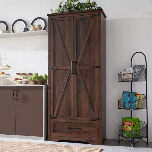 JXQTLINGMU Farmhouse Kitchen Pantry Cabinet - 72" Tall Wood Kitchen Storage Cabinets with