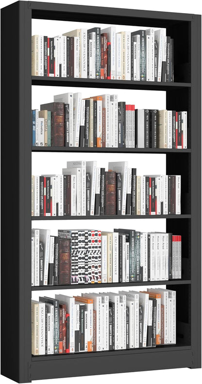 Large Metal Bookcase, 69” Modular Bookshelf with Storage, 5 Tier Bookcase with Adjustable Shelves