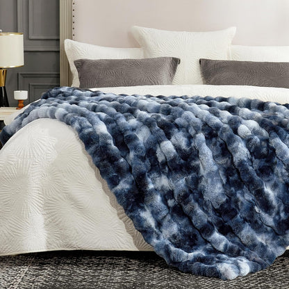 Cozy Bliss Faux Fur Throw Blanket for Couch, Fuzzy Soft Plush Thick Bubble Blanket for Sofa Bedroom