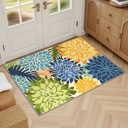 Area Rug 2x3 Yellow Green Washable Entry Small Rug Multicolored Tropical Botanical Modern Floral