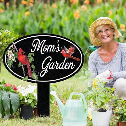Personalized Name Garden Cardinal Metal Signs with Stake, Custom Family Name Yard Decor for Outdoor
