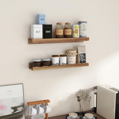 Fun Memories Picture Ledge Shelf for Wall, 24 inch Pine Wood Nursery Book Shelves Set of 2- Wall