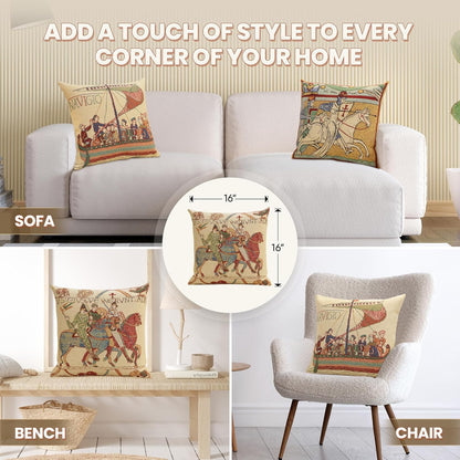 Charlotte Home Furnishings Bayeux Mont St. Michel Throw Pillow Cover 16" x 16" – Medieval Tapestry