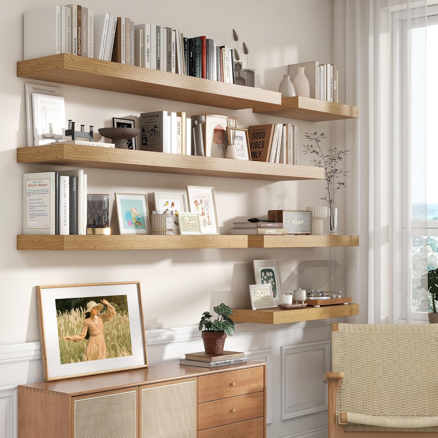 12 Inch Deep Floating Shelves | 30W x 12D Rustic Floating Shelves for Wall Set of 2 | Oak Shelves