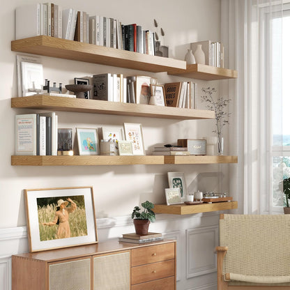 12 Inch Deep Floating Shelves | 30W x 12D Rustic Floating Shelves for Wall Set of 2 | Oak Shelves