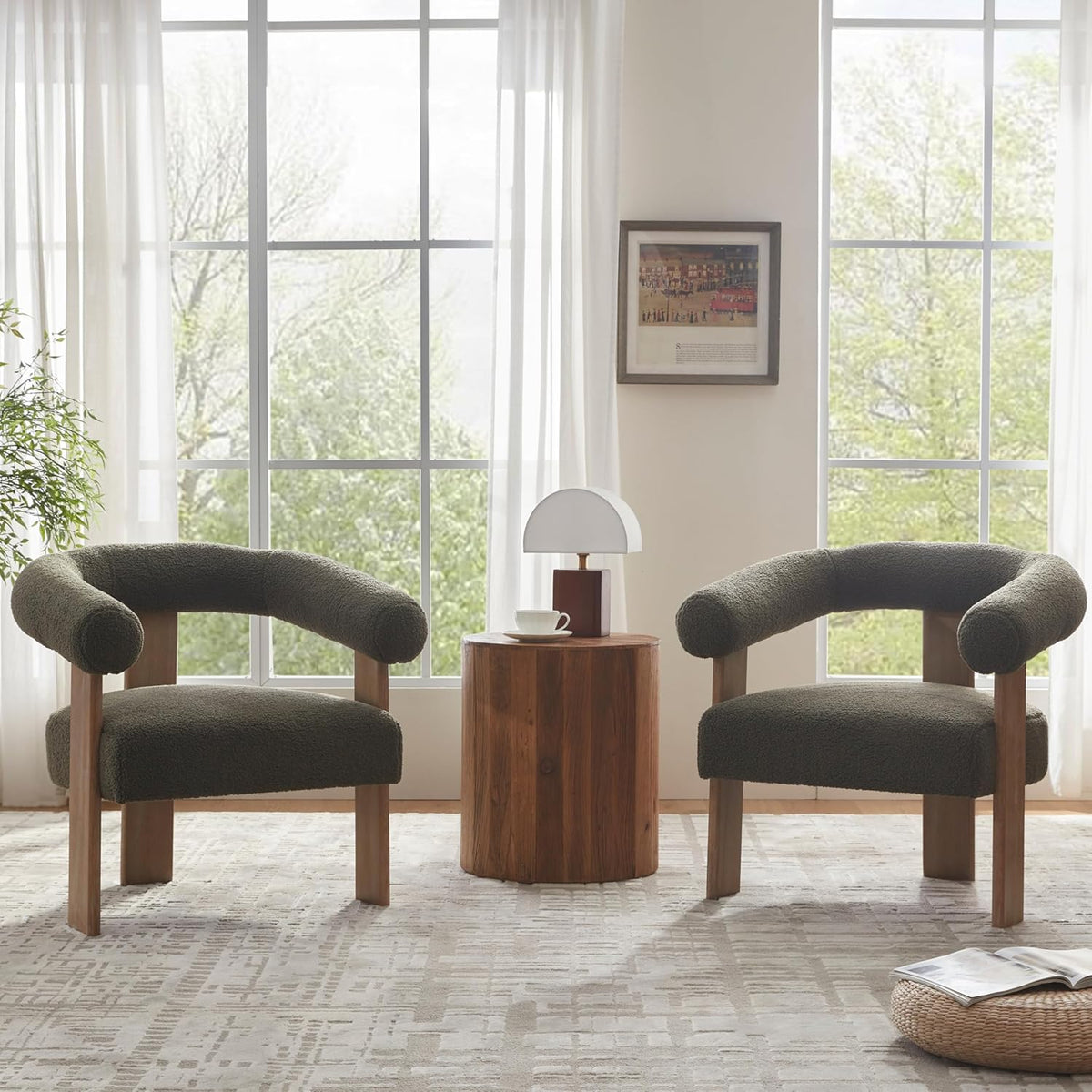 VKNOW Accent Chair Living Room Chair Set of 2, Modern Upholstered Armchair with Solid Wood Legs
