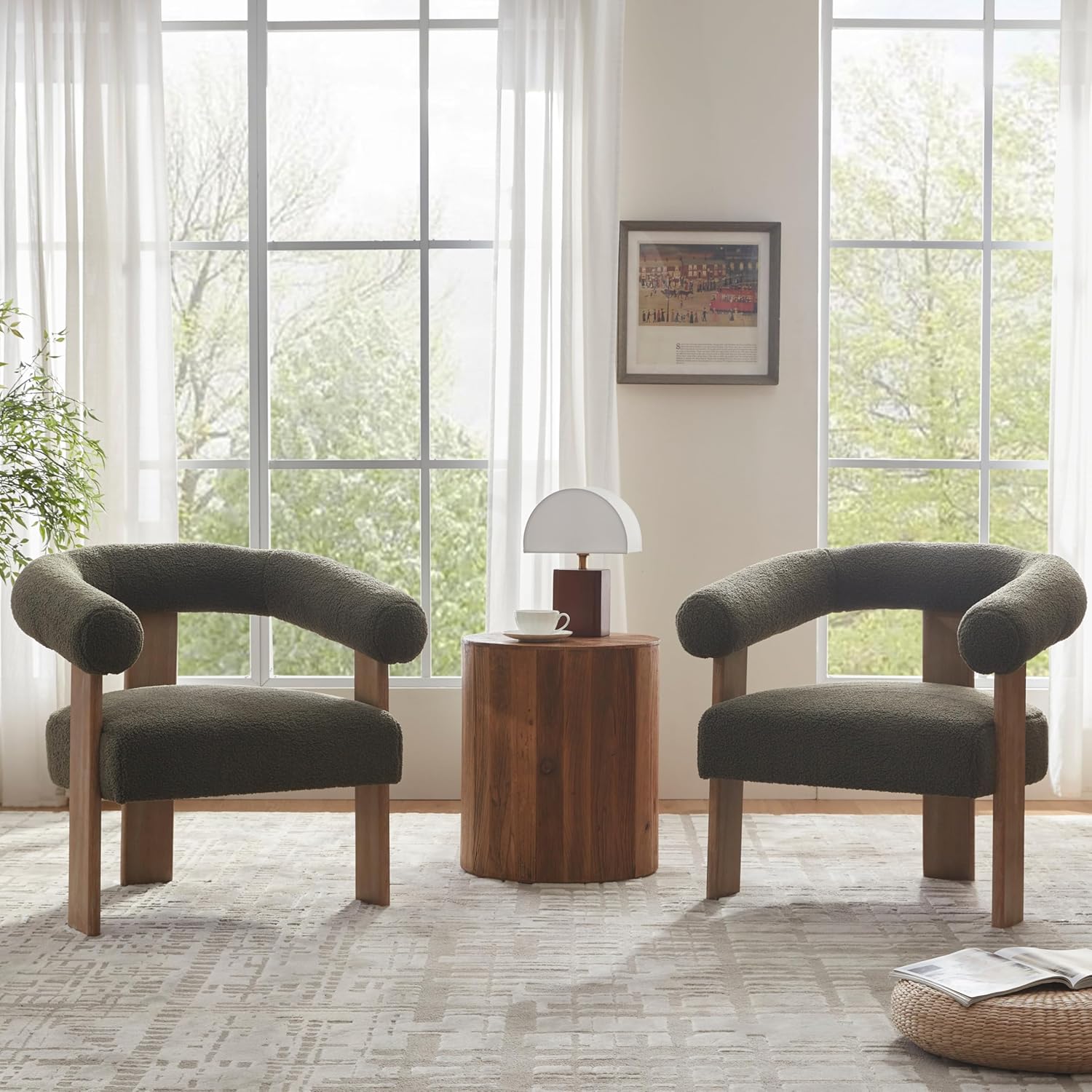 VKNOW Accent Chairs Living Room Chairs, Modern Upholstered Armchair with Solid Wood Legs, Comfy